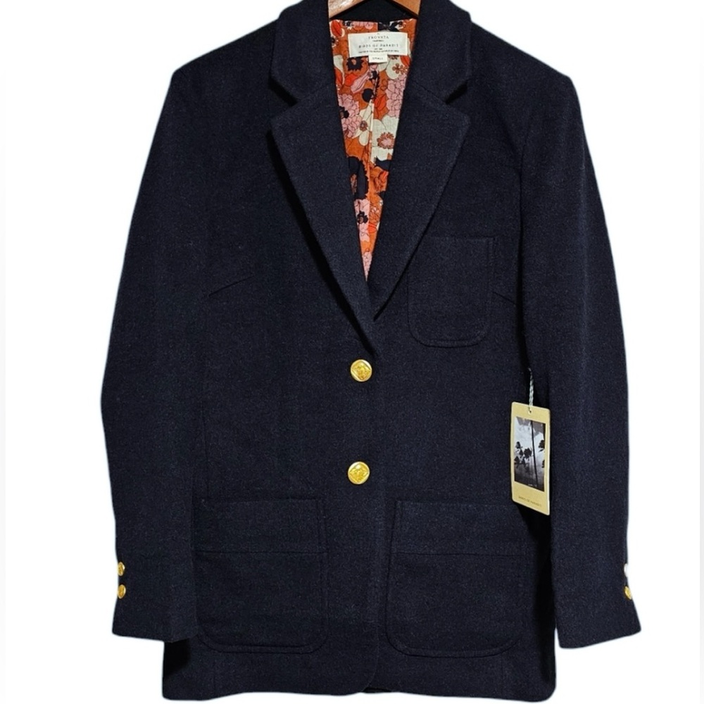 NWT Trovata Birds of Paradise Sutton Blazer Navy Size Small Two Button Blazer